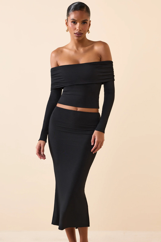 Modal Mid-Rise Midaxi Skirt in Black - Size:L
